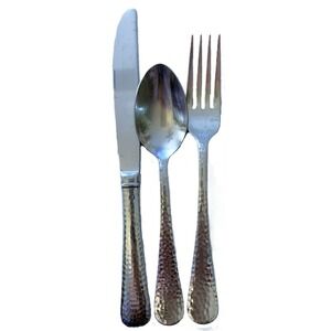 3 pcs Reed & Barton Heritage Mint Olde English Hammered SS Knife-Fork-Soup Spoon